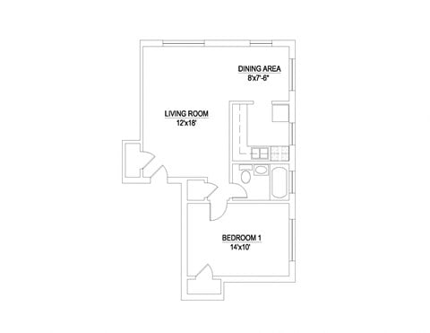 Floor plan for 1 bed, 1 bath, 550 sqft